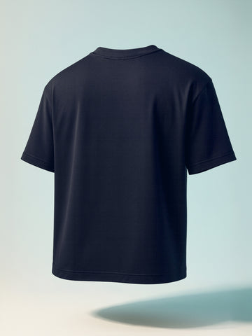 Men's Navy Blue Relaxed Fit Embroided 240 GSM Casual T-Shirt