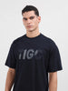 Men's Blue Relaxed Fit Embroided 240 GSM Casual T-Shirt