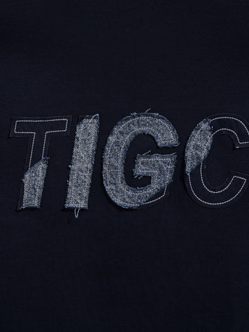 Men's Blue Relaxed Fit Embroided 240 GSM Casual T-Shirt