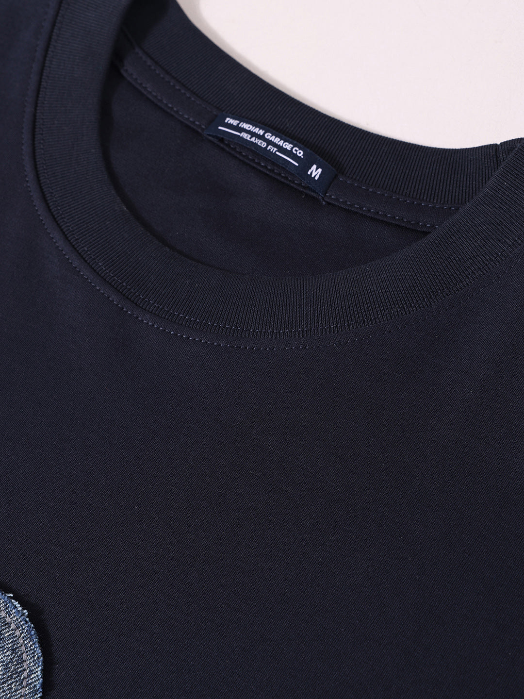 Men's Blue Relaxed Fit Embroided 240 GSM Casual T-Shirt