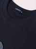 Men's Blue Relaxed Fit Embroided 240 GSM Casual T-Shirt