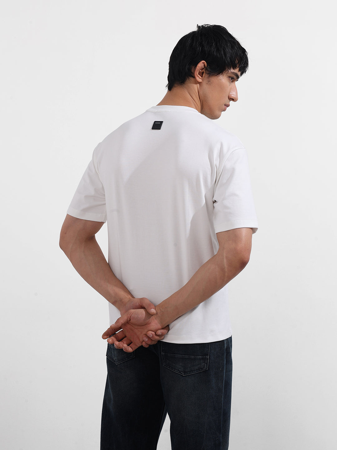 Men's White Relaxed Fit Embroidered Casual T-Shirt