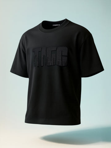 Men's Black Relaxed Fit Embroided 240 GSM Casual T-Shirt