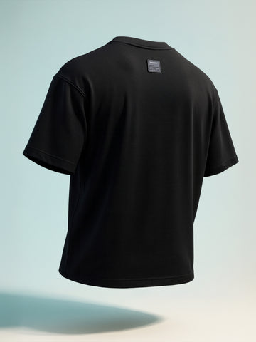 Men's Black Relaxed Fit Embroided 240 GSM Casual T-Shirt