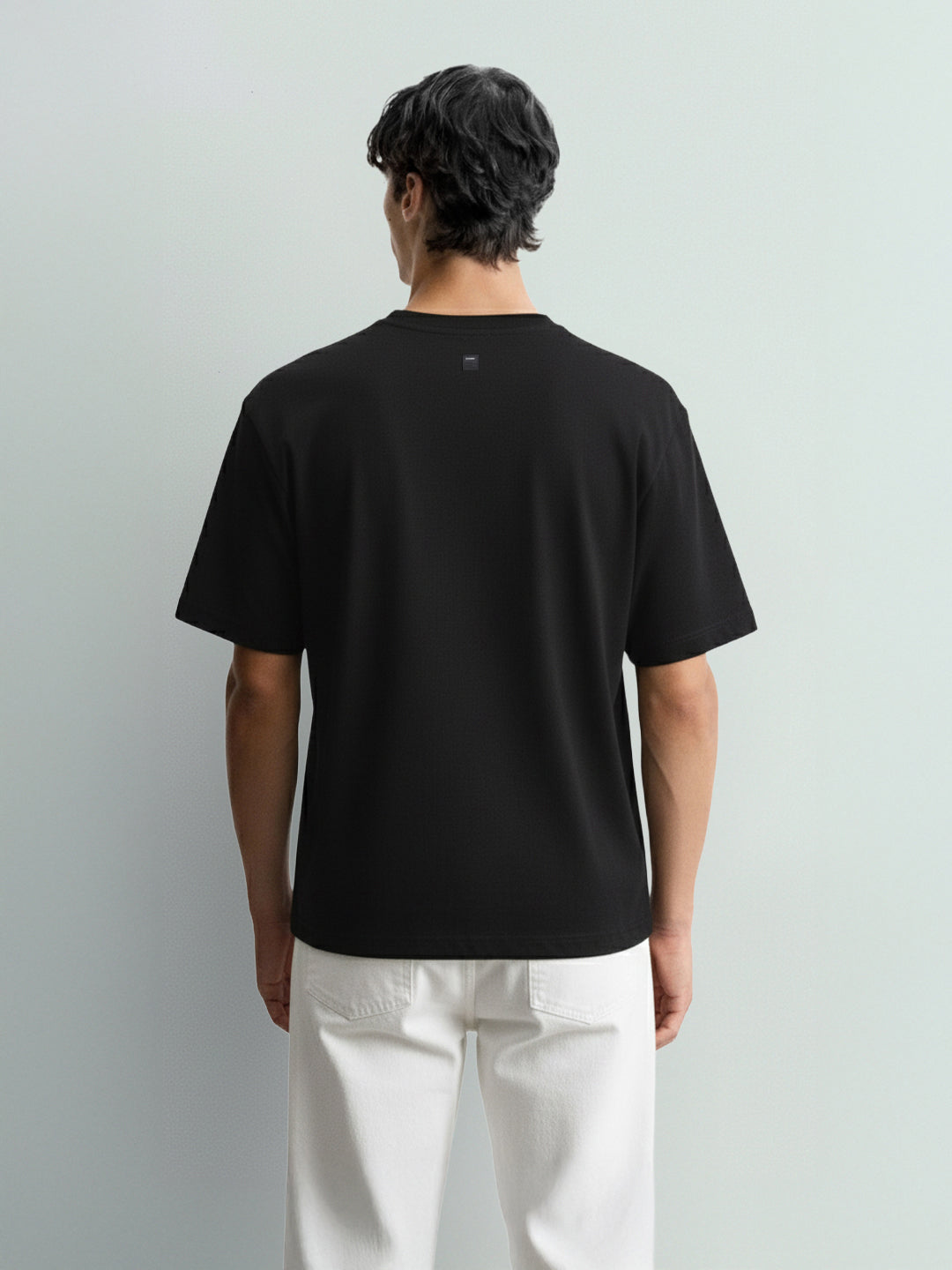 Men's Black Relaxed Fit Embroided 240 GSM Casual T-Shirt
