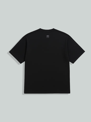 Men's Black Relaxed Fit Embroided 240 GSM Casual T-Shirt