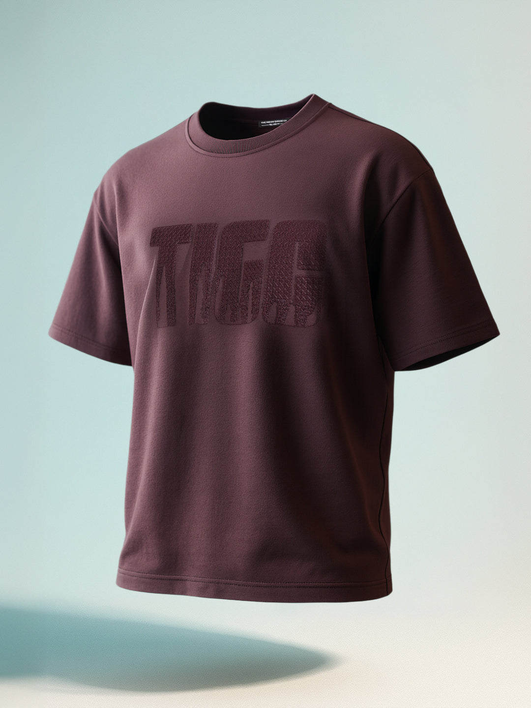 Men's Purple Relaxed Fit Embroided 240 GSM Casual T-Shirt