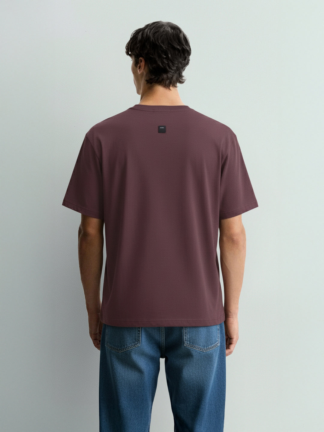 Men's Purple Relaxed Fit Embroided 240 GSM Casual T-Shirt