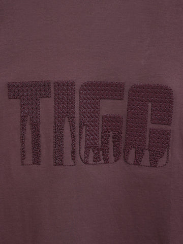 Men's Purple Relaxed Fit Embroided 240 GSM Casual T-Shirt