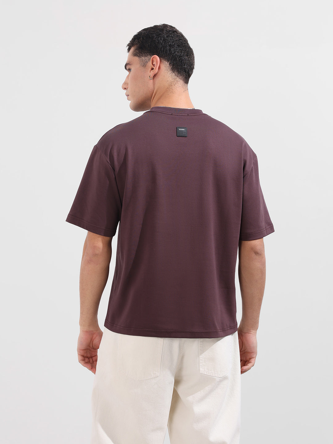 Men's Purple Relaxed Fit Embroided 240 GSM Casual T-Shirt