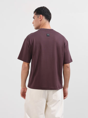 Men's Purple Relaxed Fit Embroided 240 GSM Casual T-Shirt