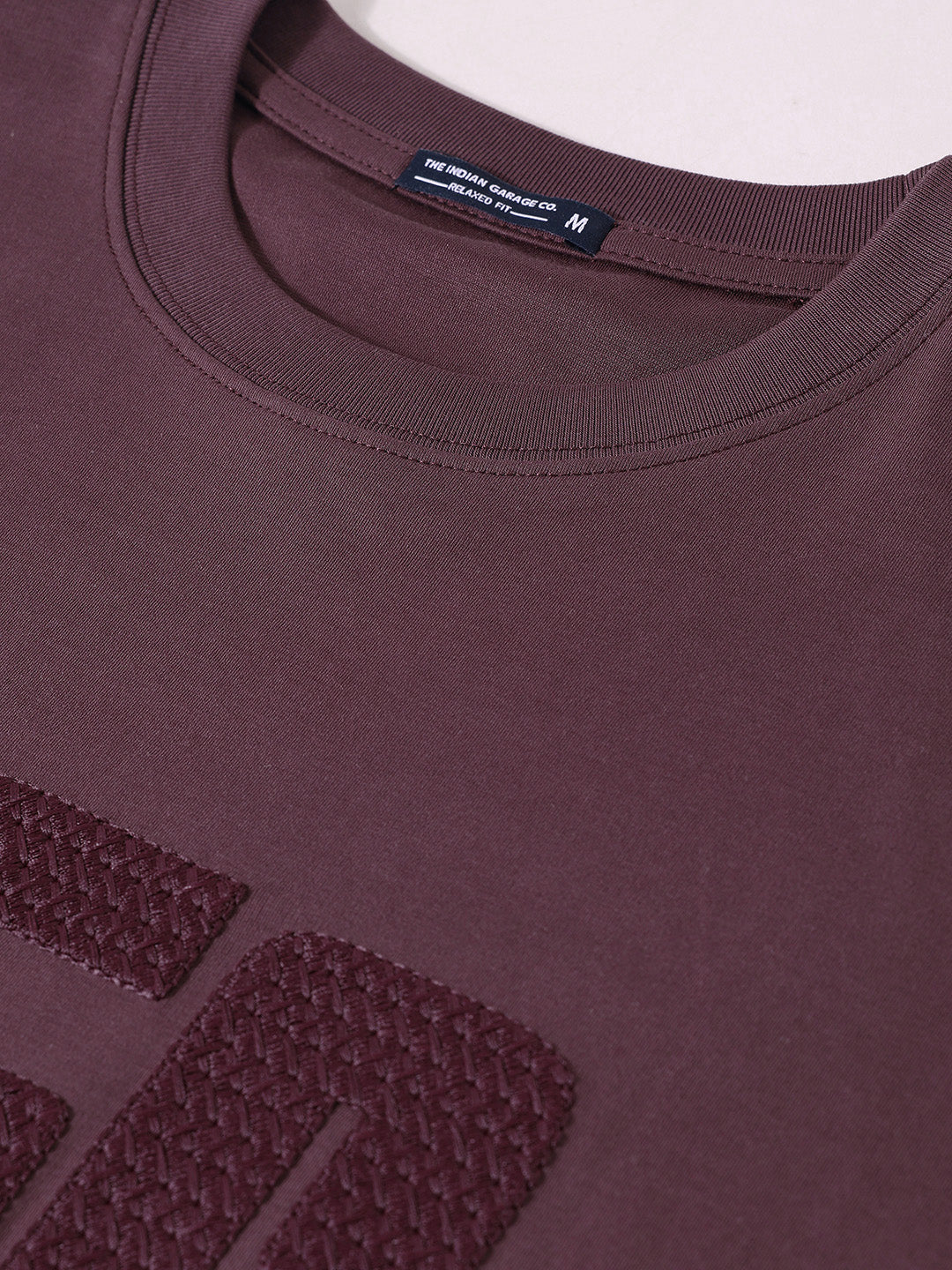 Men's Purple Relaxed Fit Embroided 240 GSM Casual T-Shirt