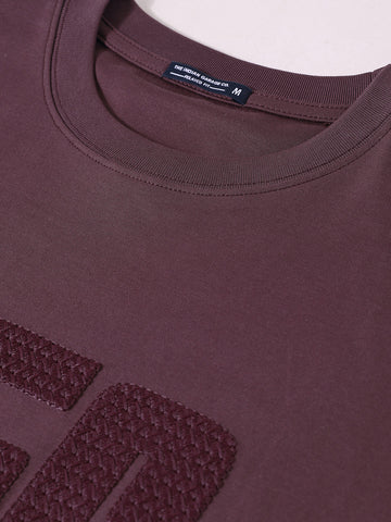 Men's Purple Relaxed Fit Embroided 240 GSM Casual T-Shirt