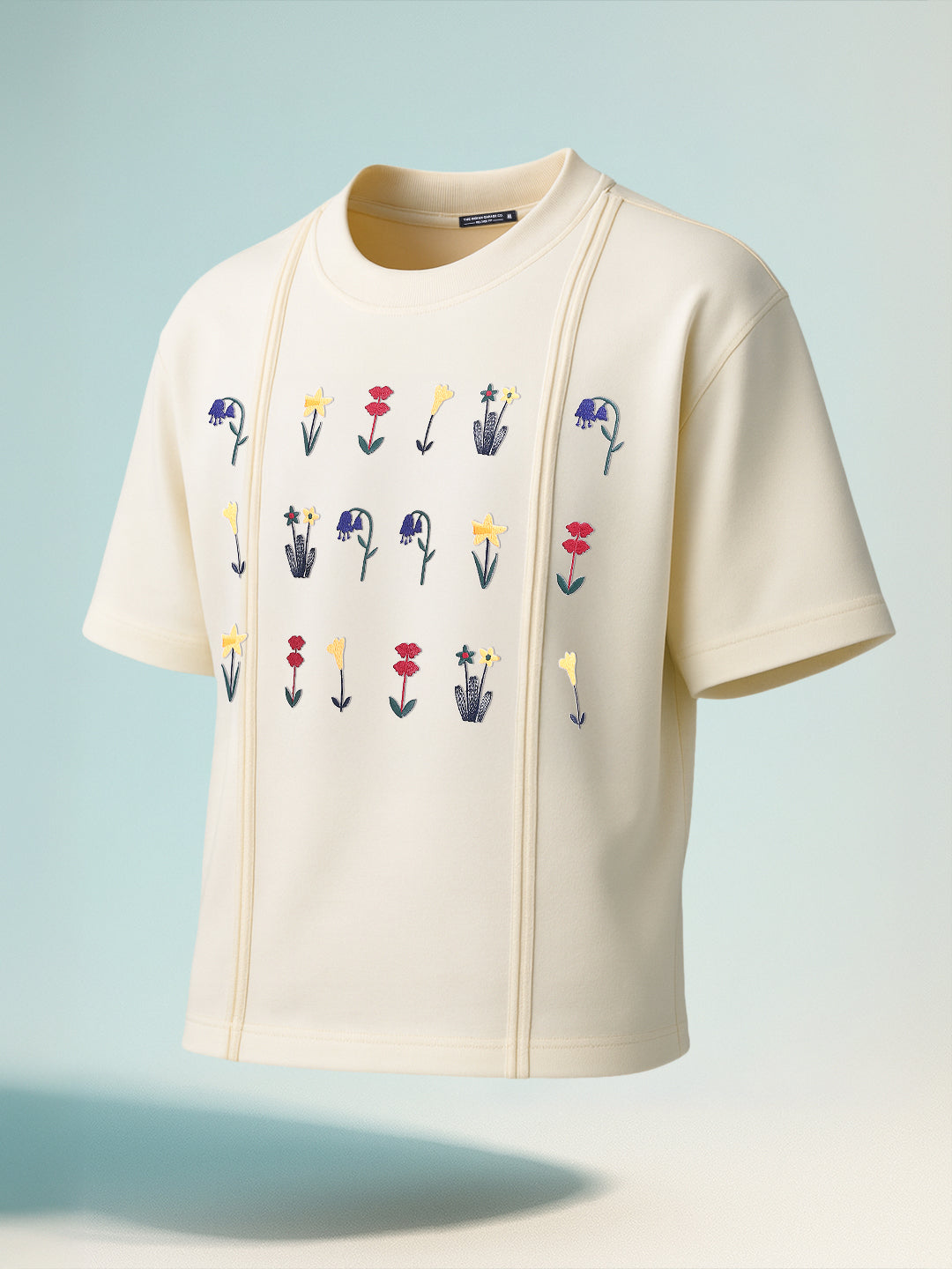 Men's Cream Relaxed Fit Embroided 240 GSM Resort Wear T-Shirt