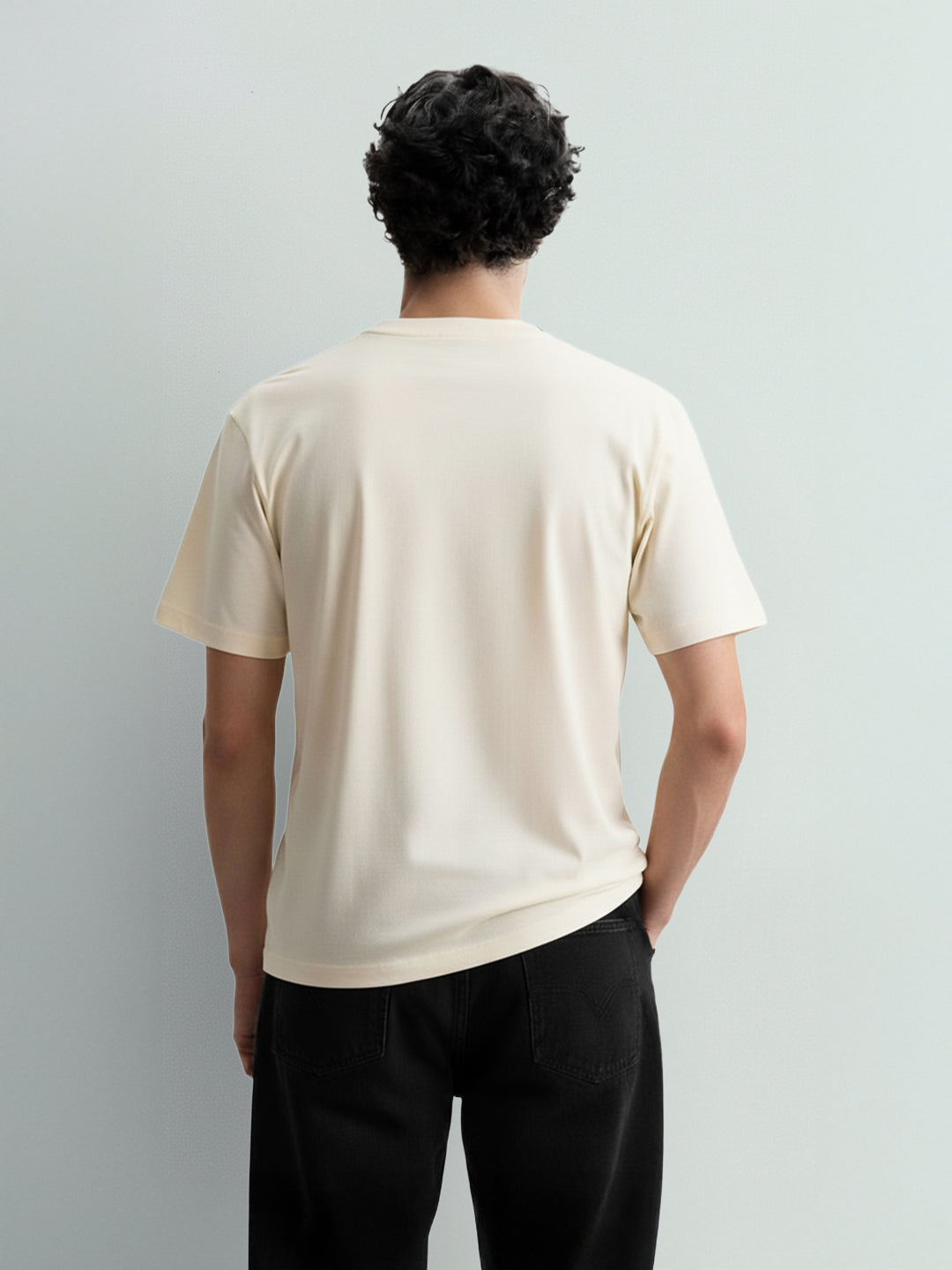 Men's Cream Relaxed Fit Embroided 240 GSM Resort Wear T-Shirt