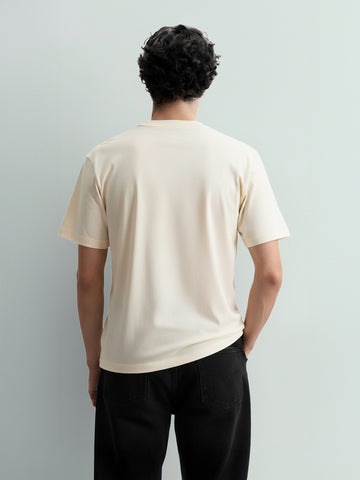 Men's Cream Relaxed Fit Embroided 240 GSM Resort Wear T-Shirt