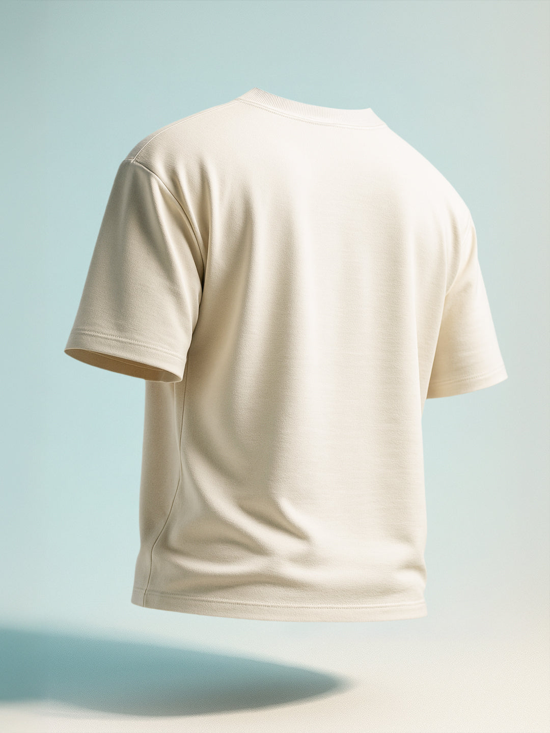 Men's Cream Relaxed Fit Embroided 240 GSM Resort Wear T-Shirt