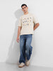 Men's Cream Relaxed Fit Embroided 240 GSM Resort Wear T-Shirt
