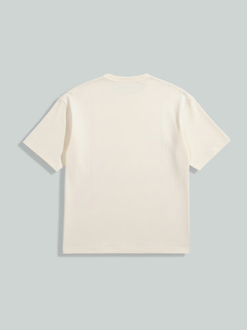 Men's Cream Relaxed Fit Embroided 240 GSM Resort Wear T-Shirt