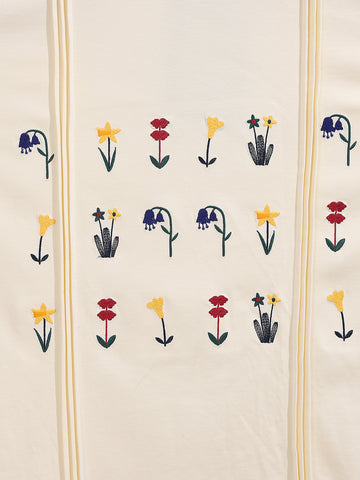 Men's Cream Relaxed Fit Embroided 240 GSM Resort Wear T-Shirt