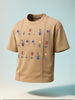 Men's Beige Relaxed Fit Embroided 240 GSM Resort Wear T-Shirt