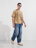 Men's Beige Relaxed Fit Embroided 240 GSM Resort Wear T-Shirt