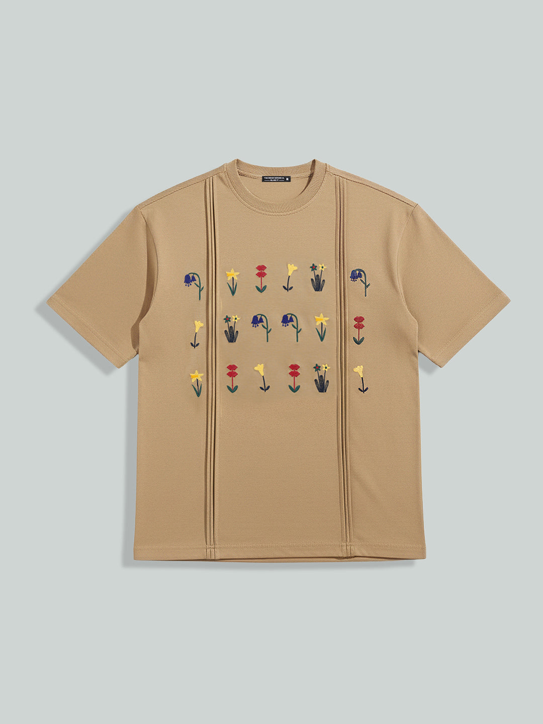 Men's Beige Relaxed Fit Embroided 240 GSM Resort Wear T-Shirt