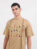 Men's Beige Relaxed Fit Embroided 240 GSM Resort Wear T-Shirt