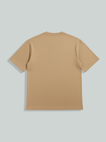 Men's Beige Relaxed Fit Embroided 240 GSM Resort Wear T-Shirt