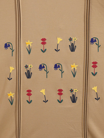 Men's Beige Relaxed Fit Embroided 240 GSM Resort Wear T-Shirt