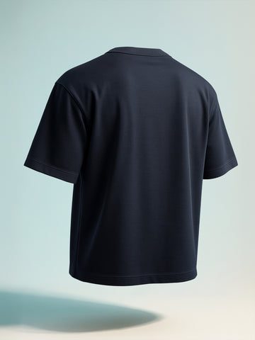 Men's Navy Blue Relaxed Fit Embroided 240 GSM Resort Wear T-Shirt