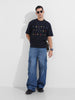 Men's Blue Relaxed Fit Embroided 240 GSM Resort Wear T-Shirt