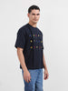 Men's Blue Relaxed Fit Embroided 240 GSM Resort Wear T-Shirt