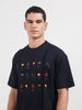 Men's Blue Relaxed Fit Embroided 240 GSM Resort Wear T-Shirt