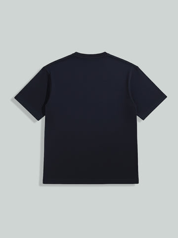 Men's Blue Relaxed Fit Embroided 240 GSM Resort Wear T-Shirt