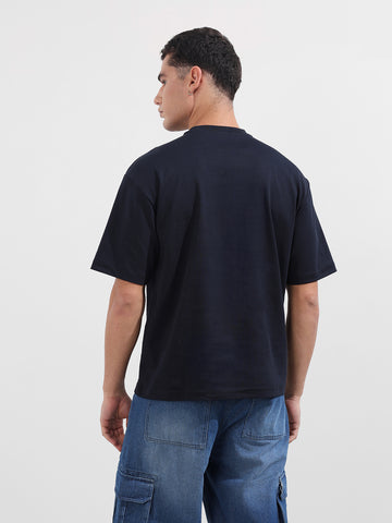 Men's Blue Relaxed Fit Embroided 240 GSM Resort Wear T-Shirt