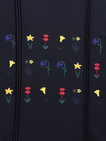 Men's Blue Relaxed Fit Embroided 240 GSM Resort Wear T-Shirt