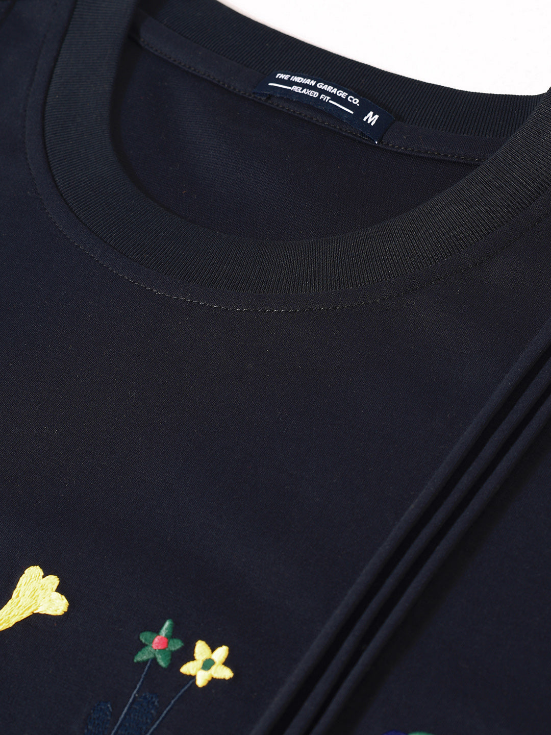 Men's Blue Relaxed Fit Embroided 240 GSM Resort Wear T-Shirt