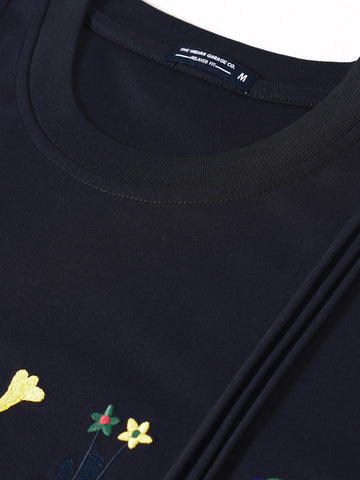 Men's Blue Relaxed Fit Embroided 240 GSM Resort Wear T-Shirt