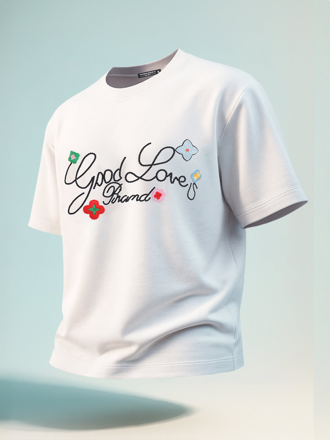 Men's White Relaxed Fit Embroided 240 GSM Resort Wear T-Shirt