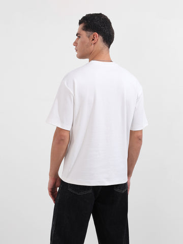 Men's White Relaxed Fit Embroided 240 GSM Resort Wear T-Shirt