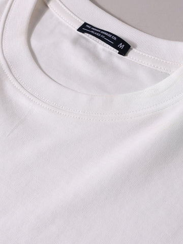 Men's White Relaxed Fit Embroided 240 GSM Resort Wear T-Shirt