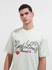 Men's Green Relaxed Fit Embroided 240 GSM Resort Wear T-Shirt