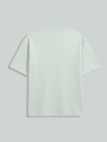 Men's Green Relaxed Fit Embroided 240 GSM Resort Wear T-Shirt