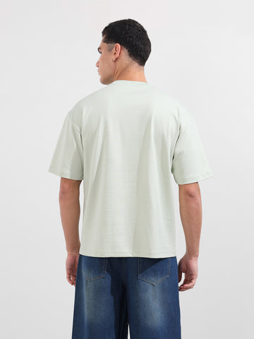 Men's Green Relaxed Fit Embroided 240 GSM Resort Wear T-Shirt
