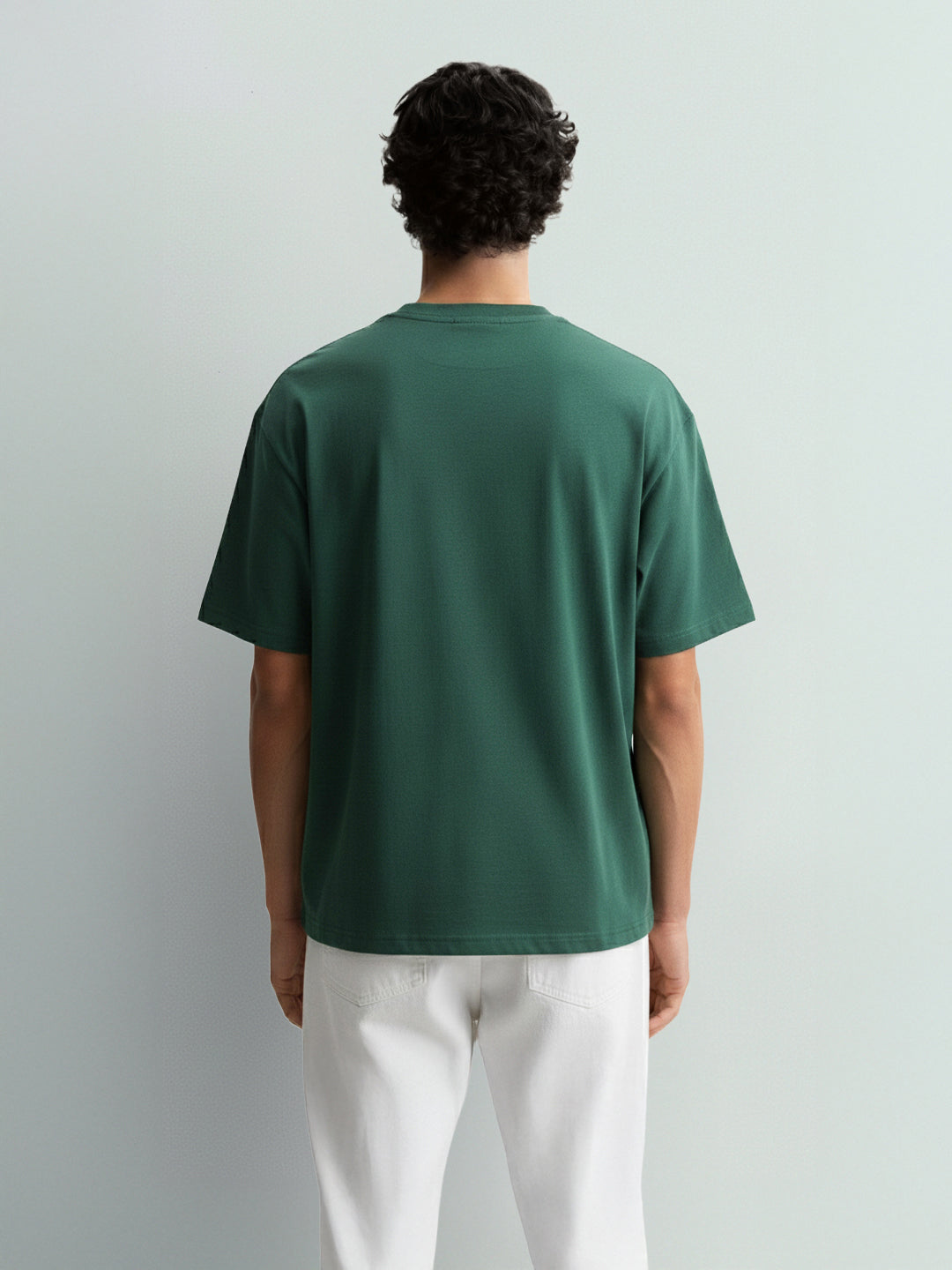 Men's Green Relaxed Fit Embroided 240 GSM Resort Wear T-Shirt