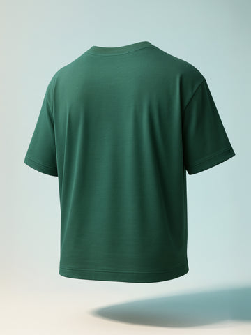 Men's Green Relaxed Fit Embroided 240 GSM Resort Wear T-Shirt