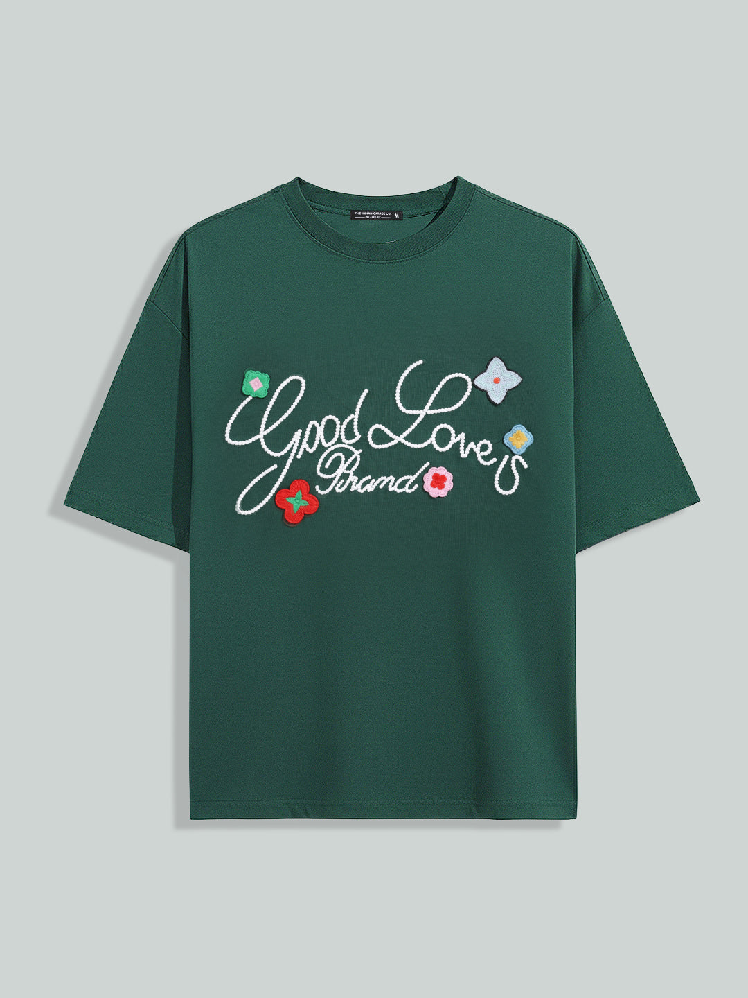 Men's Green Relaxed Fit Embroided 240 GSM Resort Wear T-Shirt