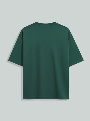 Men's Green Relaxed Fit Embroided 240 GSM Resort Wear T-Shirt