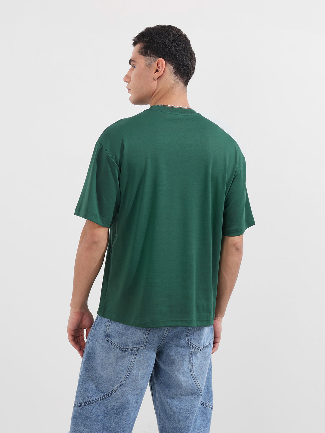 Men's Green Relaxed Fit Embroided 240 GSM Resort Wear T-Shirt